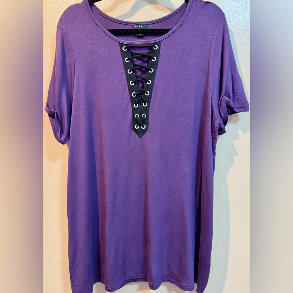 Torrid Purple Relaxed Tie lace up Front Short Sleeve Tee plus size 2X